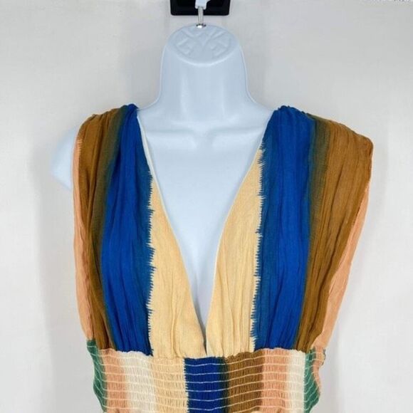 NWT Poof New York Womens Striped Colorblocked V Neck Maxi Dress Multicolor Large - Picture 3 of 10